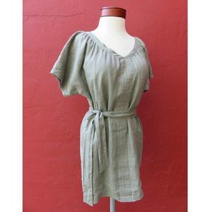 Valerie Bertinelli Linen Pocket Large Sleeve Tunic Dress Green Lagenlook XS